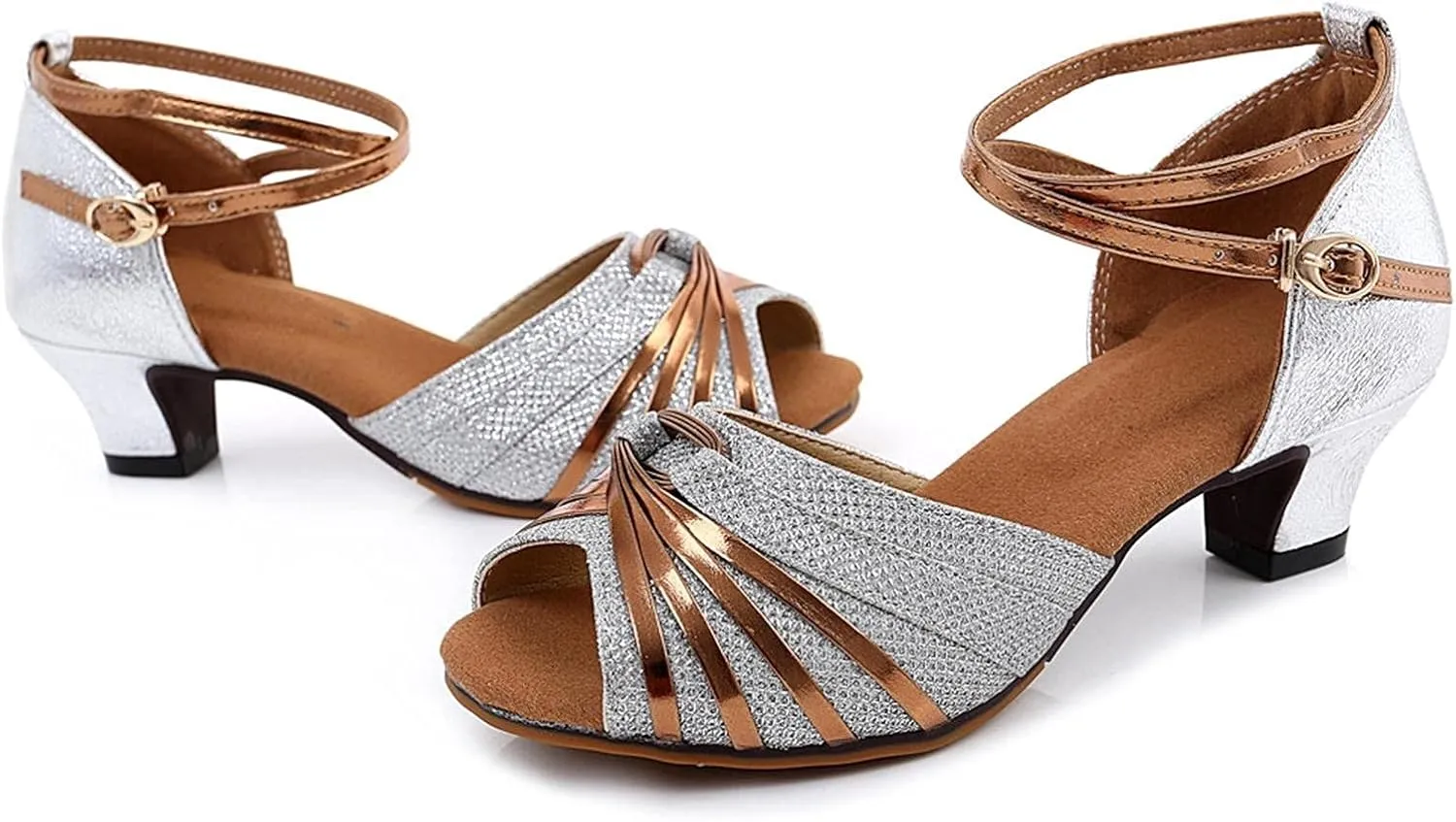 Dress Shoes for Women Ballroom Dance Shoes Rhinestone Latin Dance Shoe Chunky Professional Heels with Ankle Strap