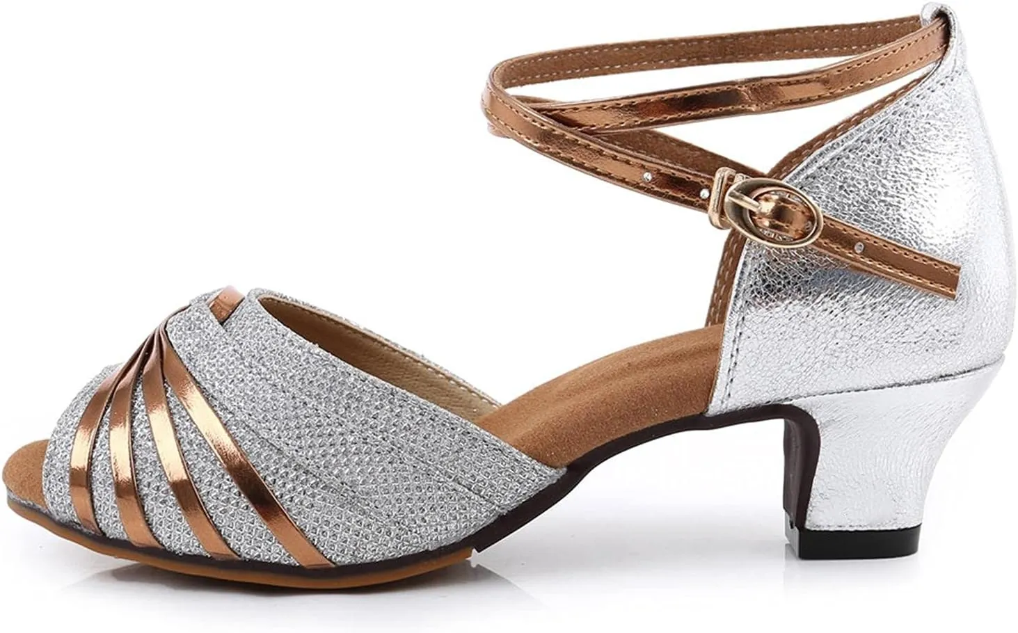 Dress Shoes for Women Ballroom Dance Shoes Rhinestone Latin Dance Shoe Chunky Professional Heels with Ankle Strap