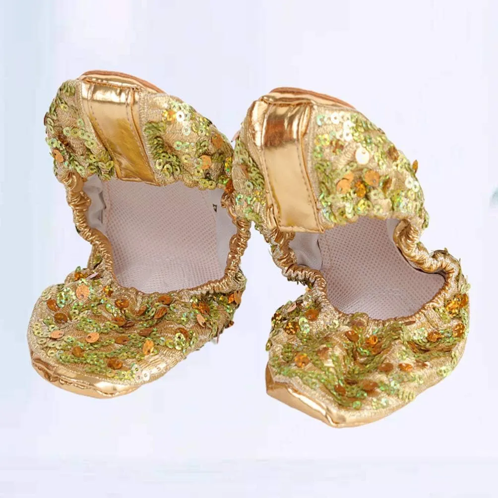 EXCEART 1 Pair Dancing Accessories Girls Glitter Slipper Dancing Shoes Sneakers Slippers Shoes for Women Flats Sequins Ballet Shoes Girl Child Non-slip Performance Shoes Golden