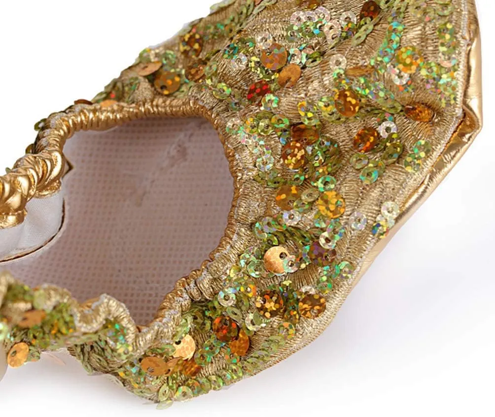 EXCEART 1 Pair Dancing Accessories Girls Glitter Slipper Dancing Shoes Sneakers Slippers Shoes for Women Flats Sequins Ballet Shoes Girl Child Non-slip Performance Shoes Golden