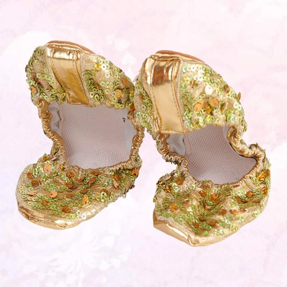 EXCEART 1 Pair Dancing Accessories Girls Glitter Slipper Dancing Shoes Sneakers Slippers Shoes for Women Flats Sequins Ballet Shoes Girl Child Non-slip Performance Shoes Golden