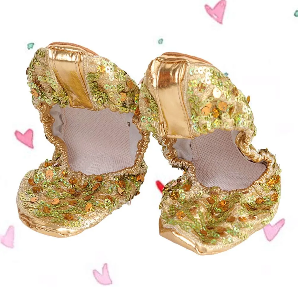EXCEART 1 Pair Dancing Accessories Girls Glitter Slipper Dancing Shoes Sneakers Slippers Shoes for Women Flats Sequins Ballet Shoes Girl Child Non-slip Performance Shoes Golden