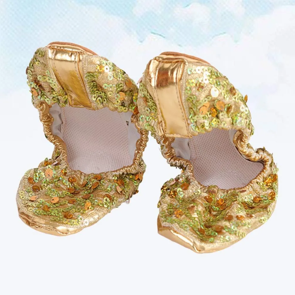 EXCEART 1 Pair Dancing Accessories Girls Glitter Slipper Dancing Shoes Sneakers Slippers Shoes for Women Flats Sequins Ballet Shoes Girl Child Non-slip Performance Shoes Golden