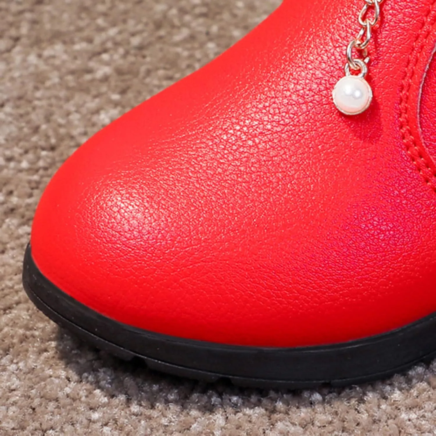 Girl Boots Kids Ankle Boots Pearls Zipper Boots Low Heel Short Booties Anti-Slip Shoes Dressy Shoes for Girls