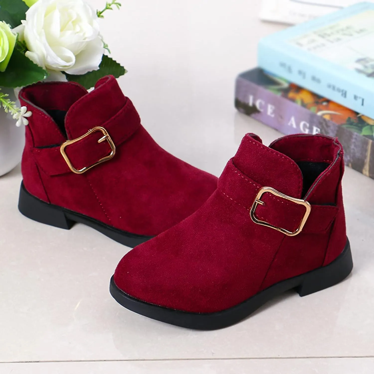 Girl Boots Kids Ankle Boots Warm Side Zipper Boots Low Heel Short Booties Winter Snow Boots Anti-Slip Shoes