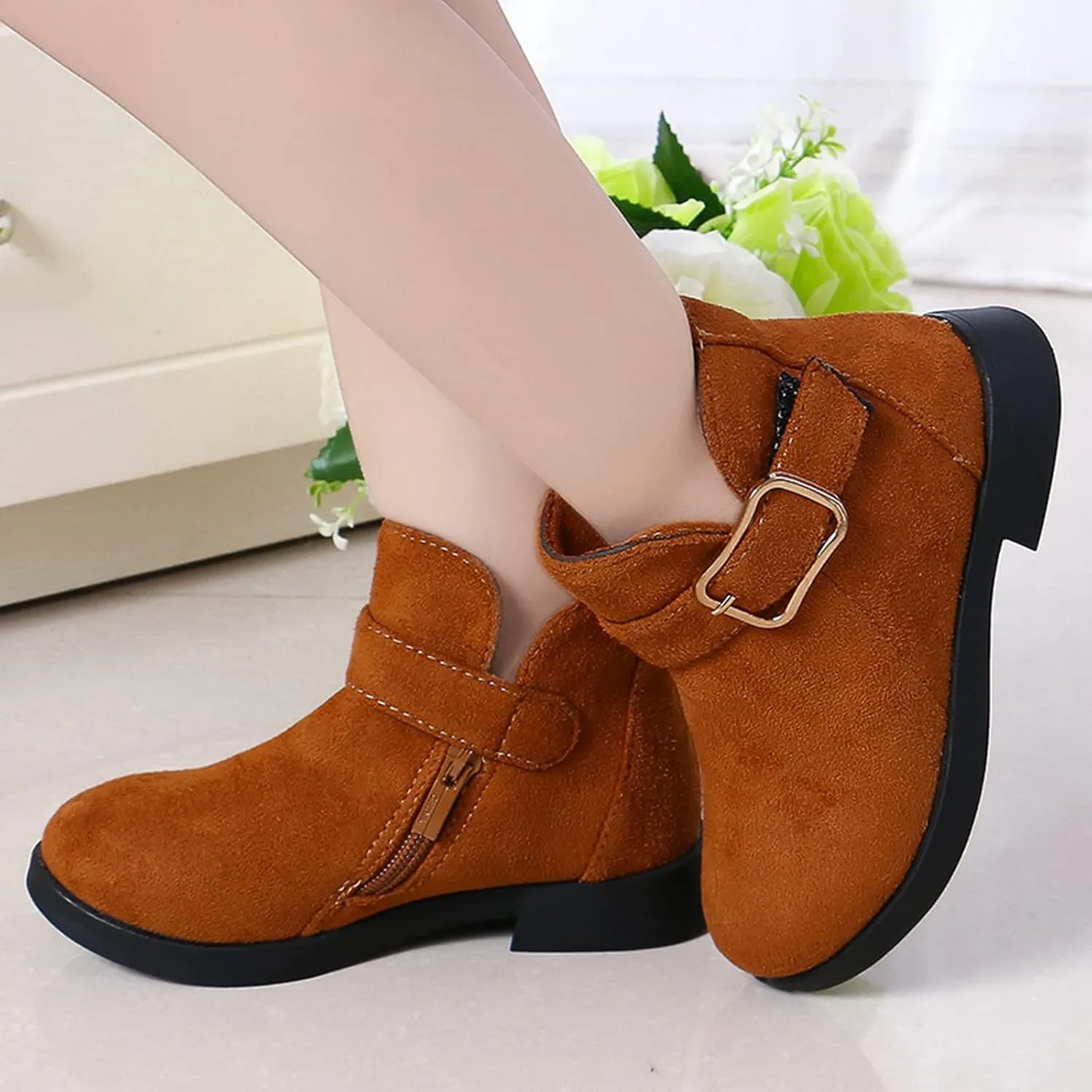 Girl Boots Kids Ankle Boots Warm Side Zipper Boots Low Heel Short Booties Winter Snow Boots Anti-Slip Shoes