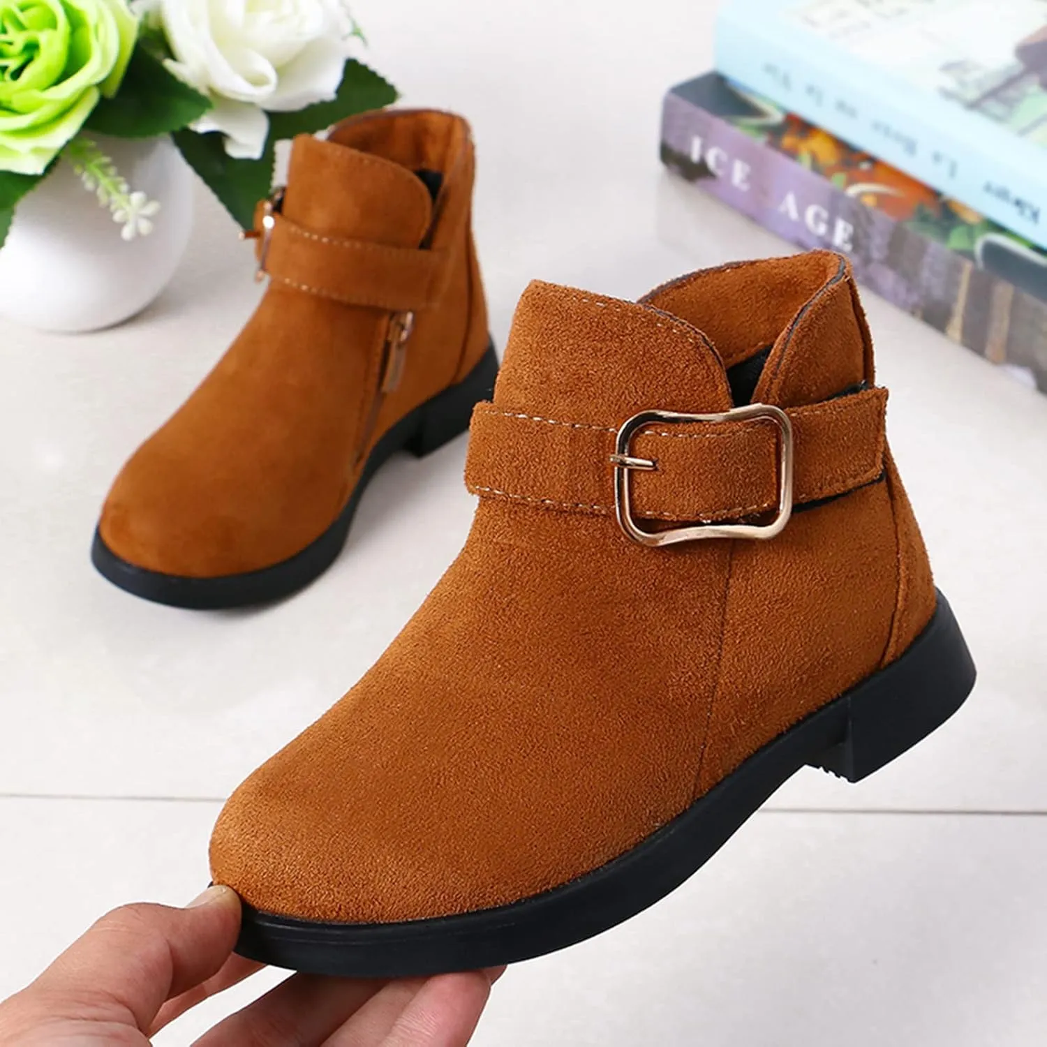 Girl Boots Kids Ankle Boots Warm Side Zipper Boots Low Heel Short Booties Winter Snow Boots Anti-Slip Shoes