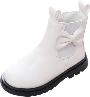 Girls Ankle Boots Leather Boots with Bow Kids Comfortable Slip on Chelsea Booties for Toddler Little Kid Big Kids