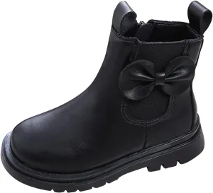 Girls Ankle Boots Leather Boots with Bow Kids Comfortable Slip on Chelsea Booties for Toddler Little Kid Big Kids
