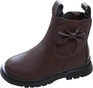 Girls Ankle Boots Leather Boots with Bow Kids Comfortable Slip on Chelsea Booties for Toddler Little Kid Big Kids