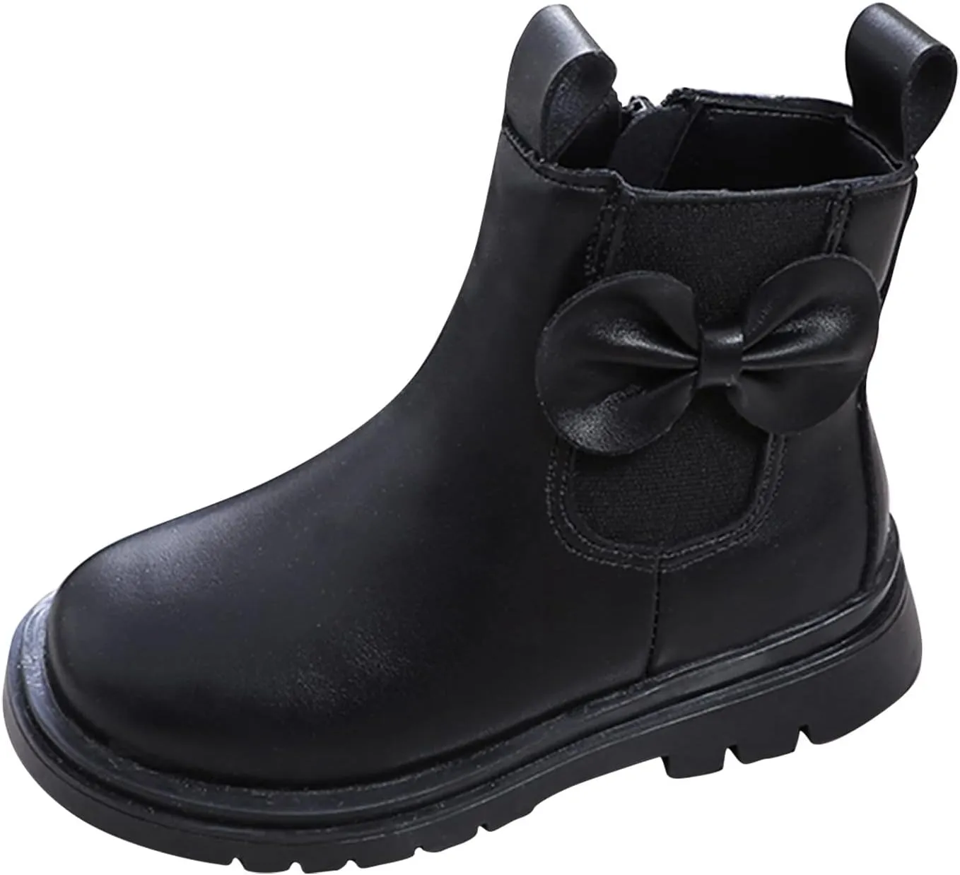 Girls Ankle Boots Leather Boots with Bow Kids Comfortable Slip on Chelsea Booties for Toddler Little Kid Big Kids