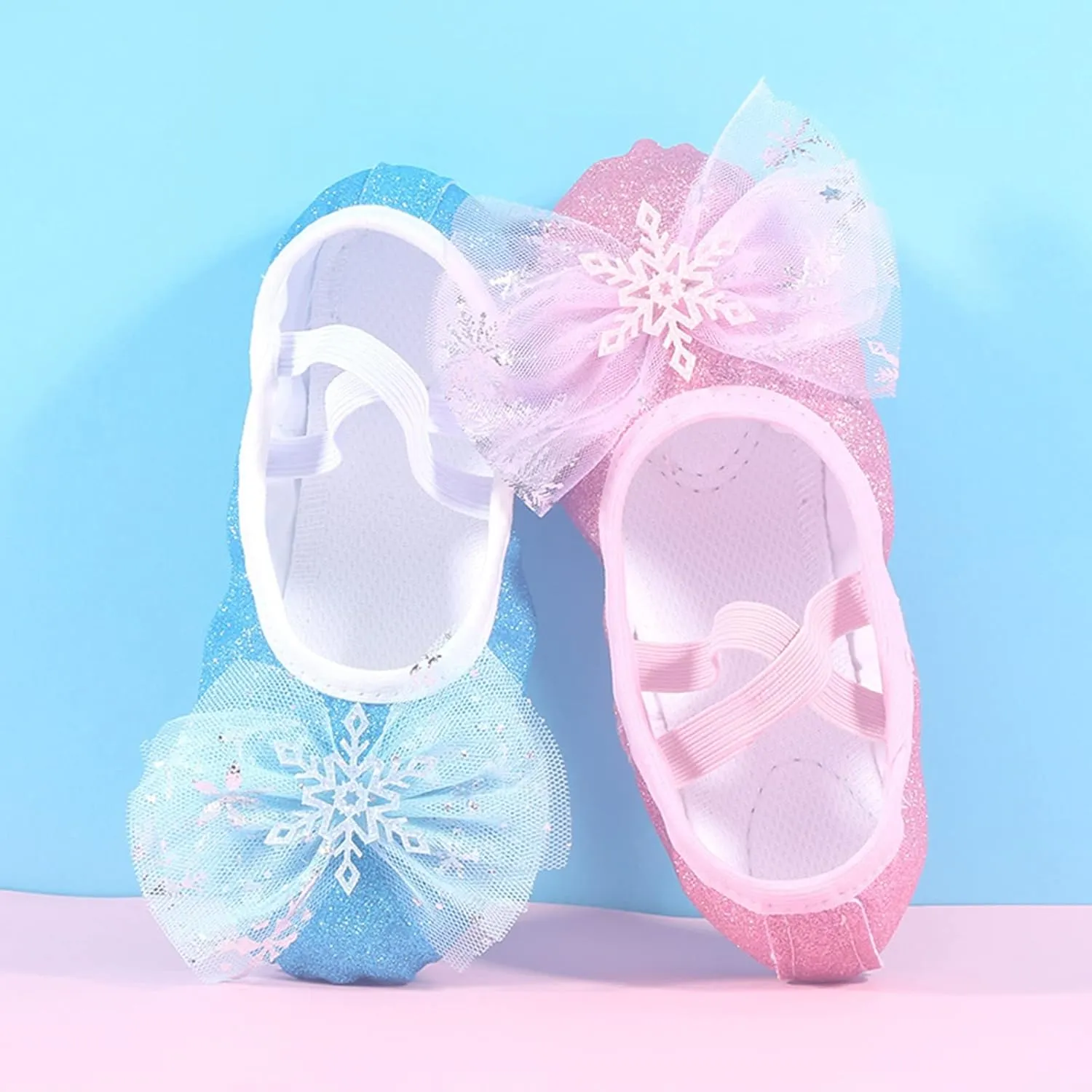 Girls Ballet Shoes Split-Sole Glitter Flats Dance Shoes Mesh Bowknot Ballerina Slippers Shoes for Girls Toddler/Kid