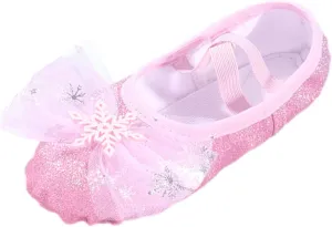 Girls Ballet Shoes Split-Sole Glitter Flats Dance Shoes Mesh Bowknot Ballerina Slippers Shoes for Girls Toddler/Kid