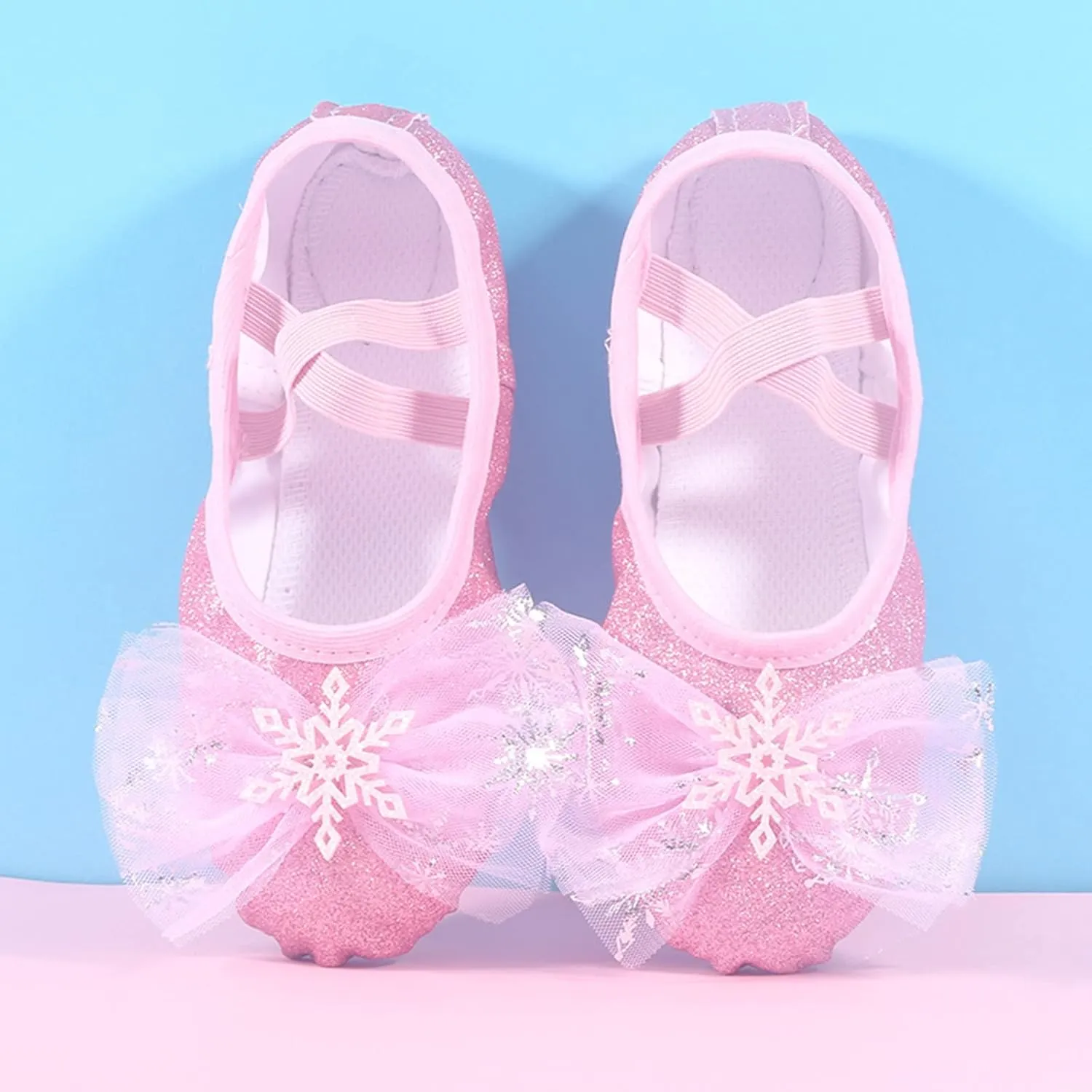 Girls Ballet Shoes Split-Sole Glitter Flats Dance Shoes Mesh Bowknot Ballerina Slippers Shoes for Girls Toddler/Kid