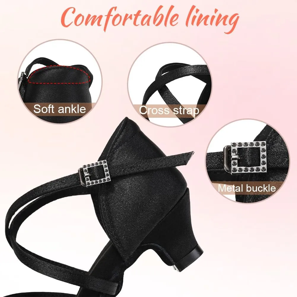 Girls Latin Salsa Ballroom Dance Shoes Low Heel Performance Practice Dancing Shoes for Kids