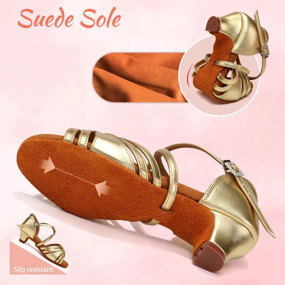 Girls Latin Salsa Ballroom Dance Shoes Low Heel Performance Practice Dancing Shoes for Kids