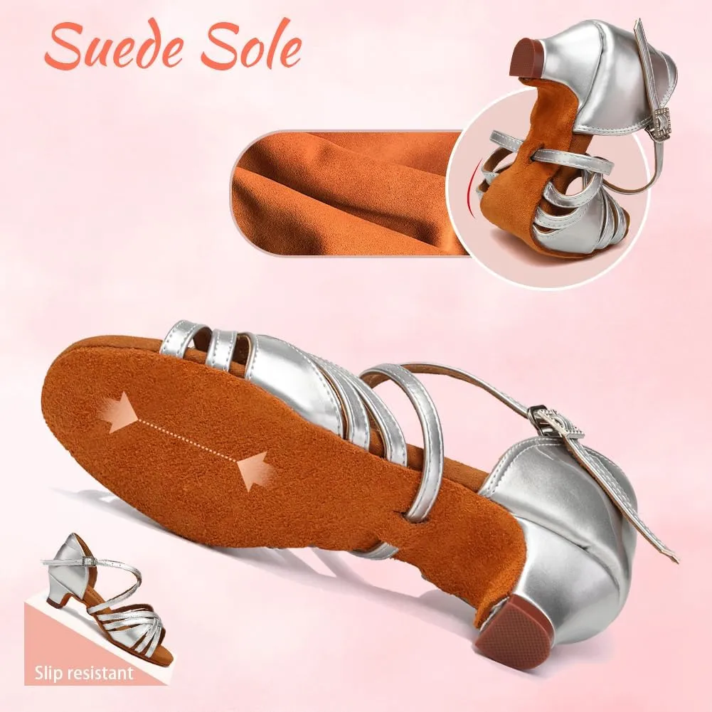 Girls Latin Salsa Ballroom Dance Shoes Low Heel Performance Practice Dancing Shoes for Kids