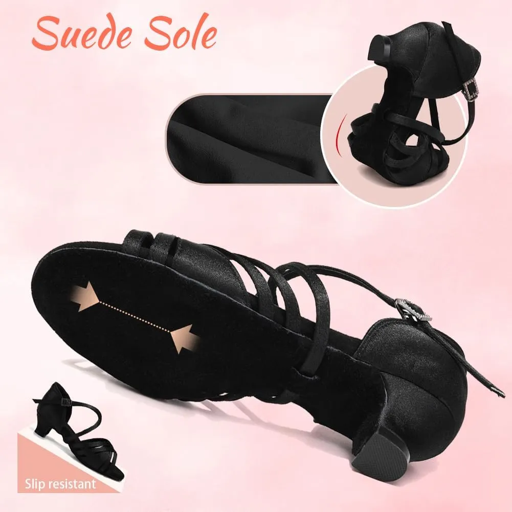 Girls Latin Salsa Ballroom Dance Shoes Low Heel Performance Practice Dancing Shoes for Kids