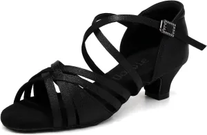 Girls Latin Salsa Ballroom Dance Shoes Low Heel Performance Practice Dancing Shoes for Kids