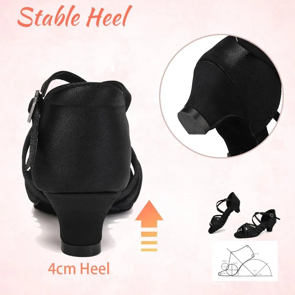 Girls Latin Salsa Ballroom Dance Shoes Low Heel Performance Practice Dancing Shoes for Kids