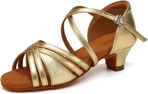 Girls Latin Salsa Ballroom Dance Shoes Low Heel Performance Practice Dancing Shoes for Kids