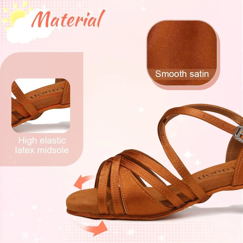 Girls Latin Salsa Ballroom Dance Shoes Low Heel Performance Practice Dancing Shoes for Kids