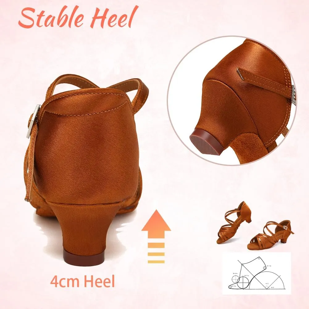 Girls Latin Salsa Ballroom Dance Shoes Low Heel Performance Practice Dancing Shoes for Kids