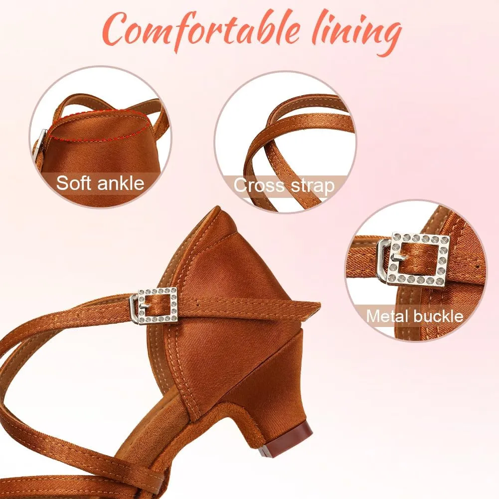 Girls Latin Salsa Ballroom Dance Shoes Low Heel Performance Practice Dancing Shoes for Kids