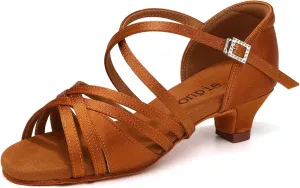 Girls Latin Salsa Ballroom Dance Shoes Low Heel Performance Practice Dancing Shoes for Kids