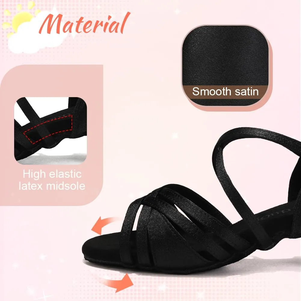 Girls Latin Salsa Ballroom Dance Shoes Low Heel Performance Practice Dancing Shoes for Kids