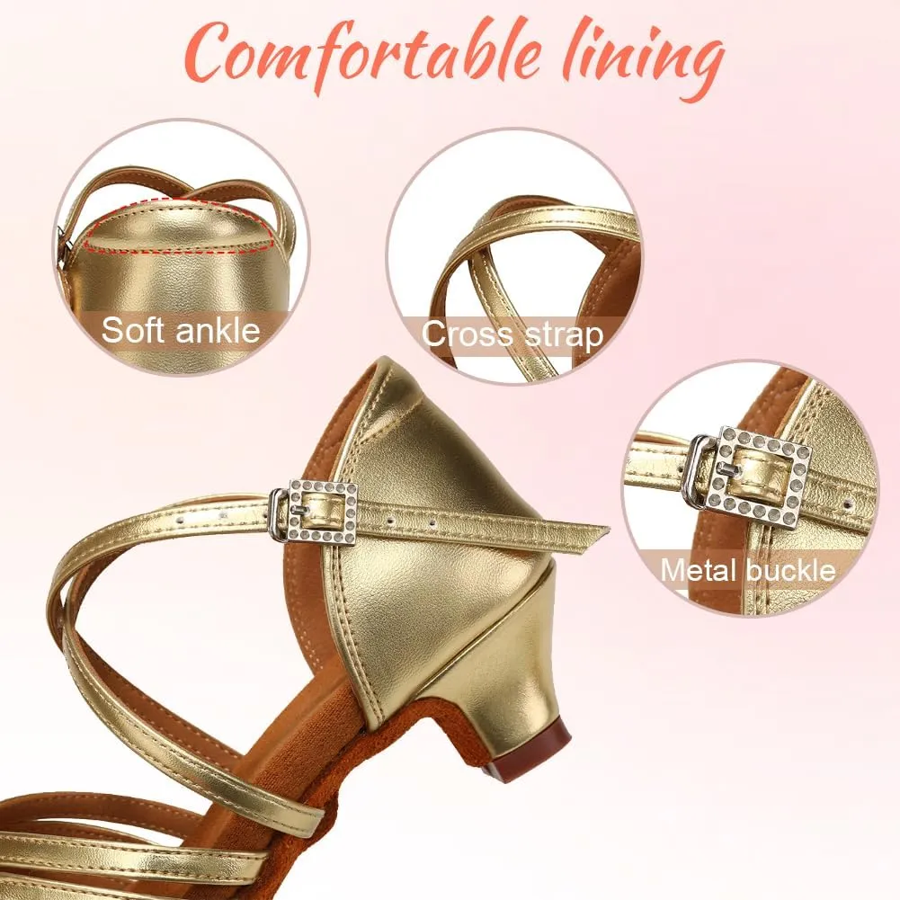 Girls Latin Salsa Ballroom Dance Shoes Low Heel Performance Practice Dancing Shoes for Kids