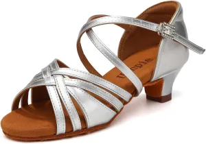 Girls Latin Salsa Ballroom Dance Shoes Low Heel Performance Practice Dancing Shoes for Kids