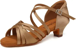 Girls Latin Salsa Ballroom Dance Shoes Low Heel Performance Practice Dancing Shoes for Kids