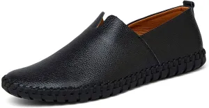 GOSPT Men's Handmade Leather Loafers Flats Driving Moccasins Slip on Shoes