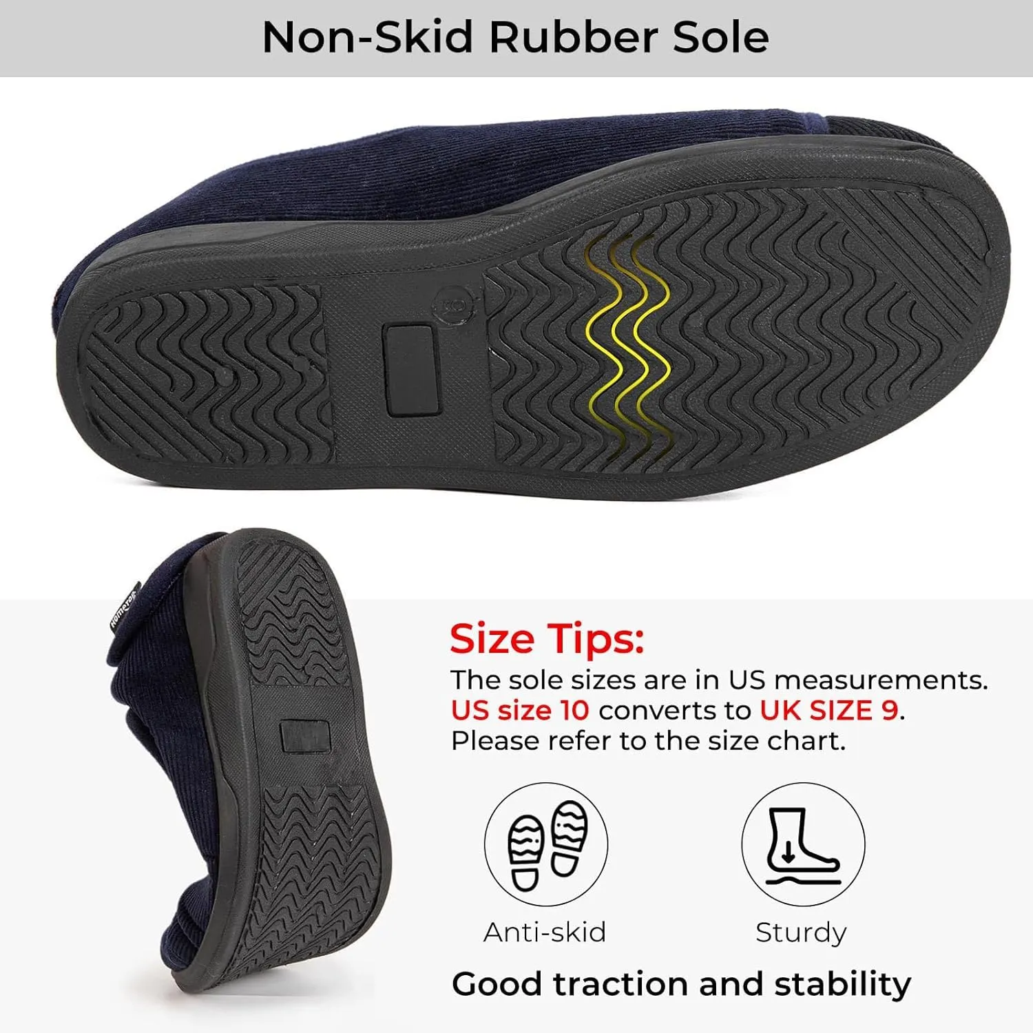 HomeTop Men's Corduroy Slippers Comfy Adjustable Hook and Loop Memory Foam Wide Indoor House Shoes for Diabetic Swollen Feet