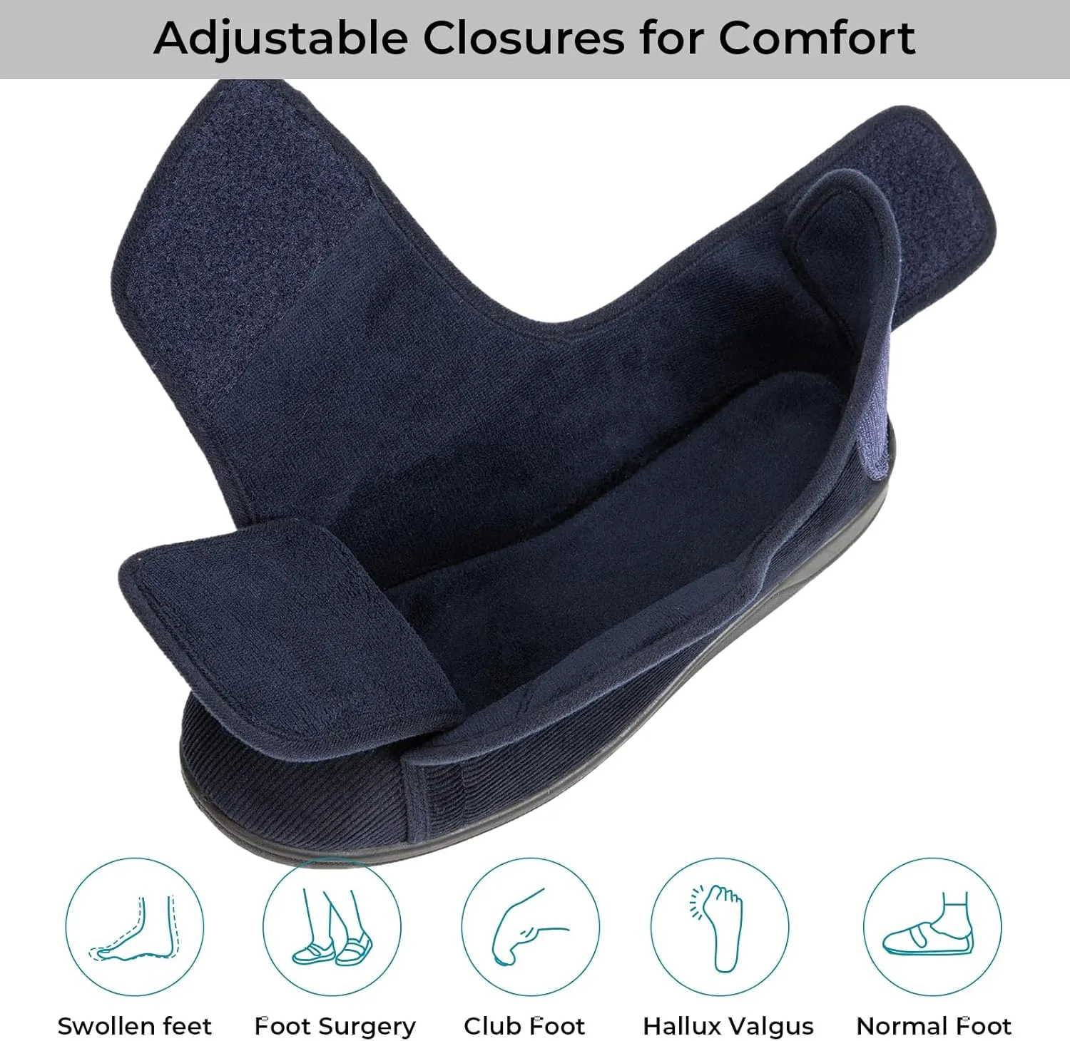 HomeTop Men's Corduroy Slippers Comfy Adjustable Hook and Loop Memory Foam Wide Indoor House Shoes for Diabetic Swollen Feet