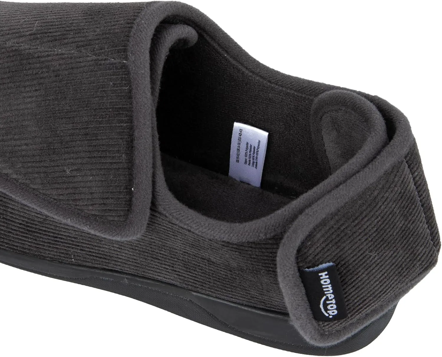 HomeTop Men's Corduroy Slippers Comfy Adjustable Hook and Loop Memory Foam Wide Indoor House Shoes for Diabetic Swollen Feet
