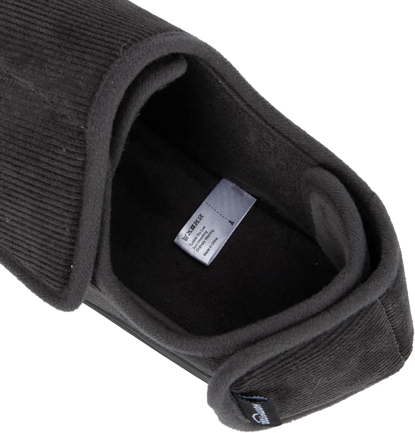 HomeTop Men's Corduroy Slippers Comfy Adjustable Hook and Loop Memory Foam Wide Indoor House Shoes for Diabetic Swollen Feet