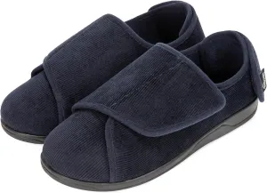 HomeTop Men's Corduroy Slippers Comfy Adjustable Hook and Loop Memory Foam Wide Indoor House Shoes for Diabetic Swollen Feet