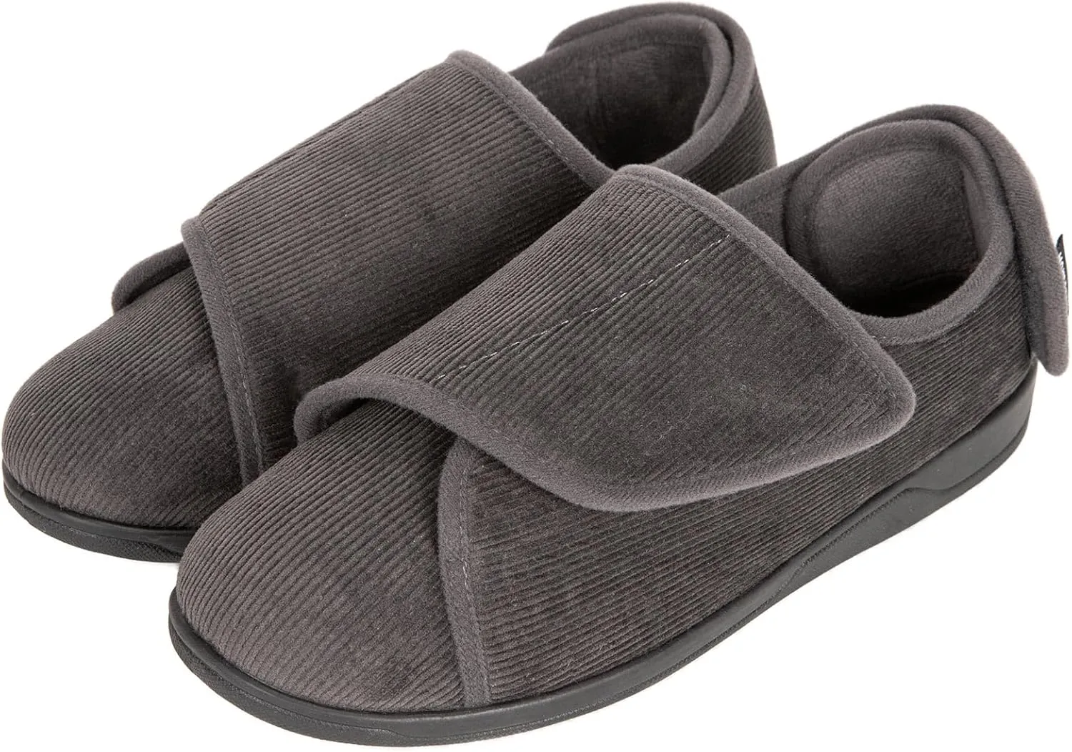 HomeTop Men's Corduroy Slippers Comfy Adjustable Hook and Loop Memory Foam Wide Indoor House Shoes for Diabetic Swollen Feet