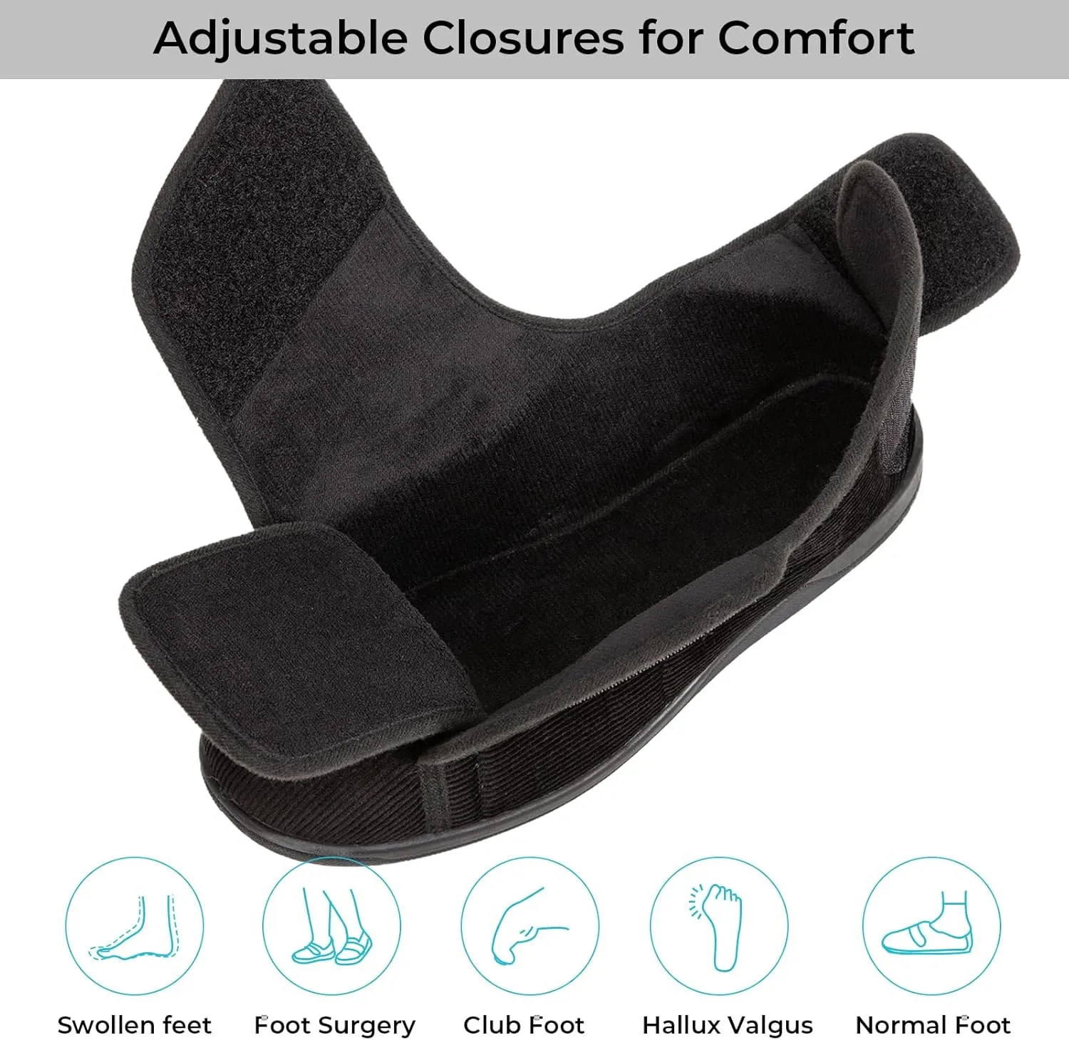 HomeTop Men's Corduroy Slippers Comfy Adjustable Hook and Loop Memory Foam Wide Indoor House Shoes for Diabetic Swollen Feet