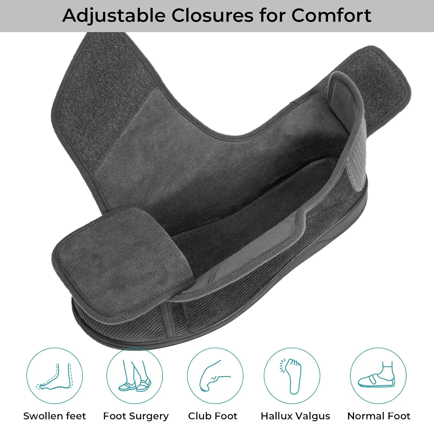 HomeTop Men's Corduroy Slippers Comfy Adjustable Hook and Loop Memory Foam Wide Indoor House Shoes for Diabetic Swollen Feet