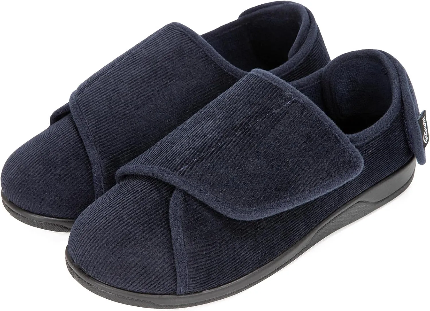 HomeTop Men's Corduroy Slippers Comfy Adjustable Hook and Loop Memory Foam Wide Indoor House Shoes for Diabetic Swollen Feet