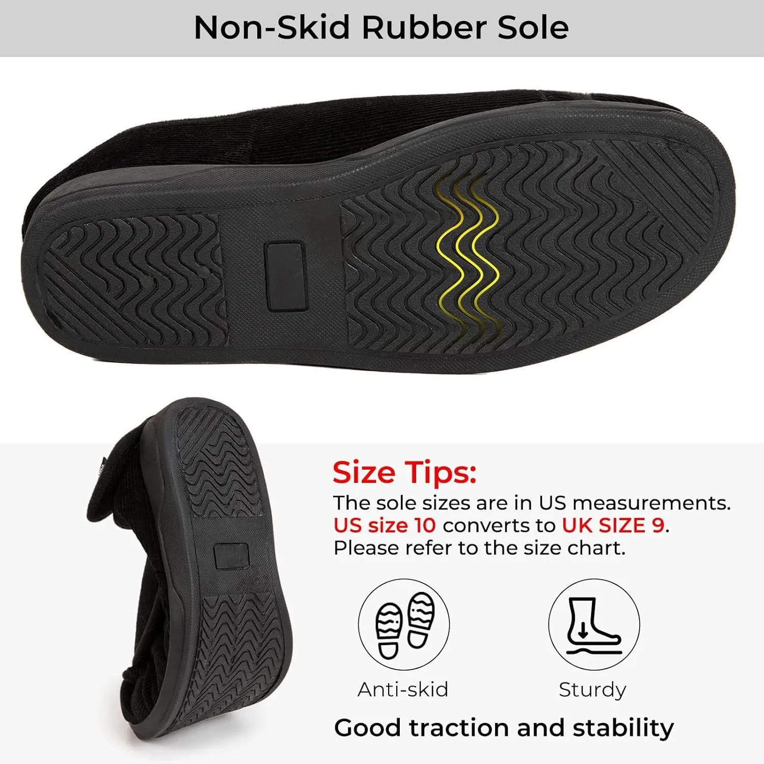 HomeTop Men's Corduroy Slippers Comfy Adjustable Hook and Loop Memory Foam Wide Indoor House Shoes for Diabetic Swollen Feet