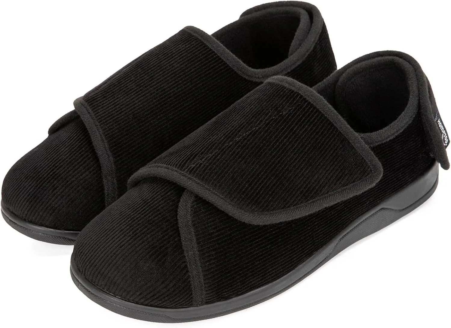 HomeTop Men's Corduroy Slippers Comfy Adjustable Hook and Loop Memory Foam Wide Indoor House Shoes for Diabetic Swollen Feet