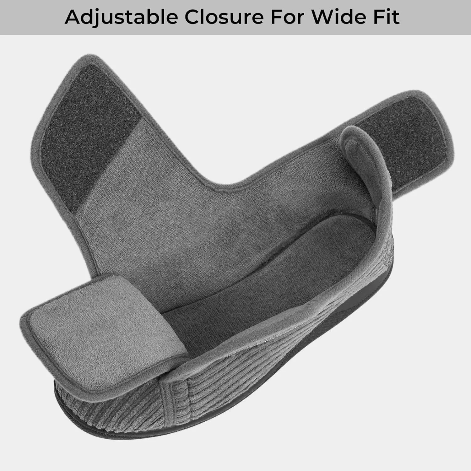 HomeTop Women's Corduroy Slippers Comfy Adjustable Hook and Loop Memory Foam Indoor Closed-back House Shoes for Diabetic Swollen Feet
