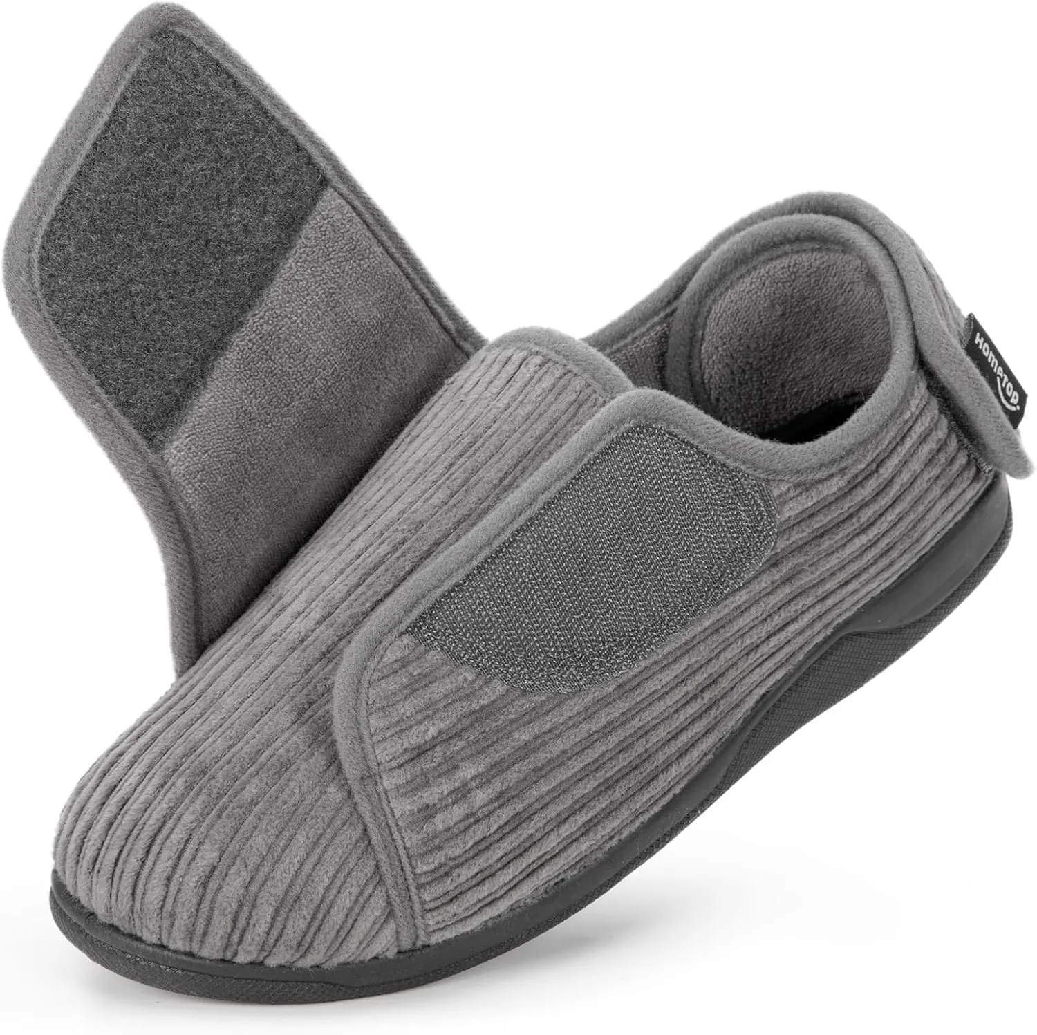 HomeTop Women's Corduroy Slippers Comfy Adjustable Hook and Loop Memory Foam Indoor Closed-back House Shoes for Diabetic Swollen Feet