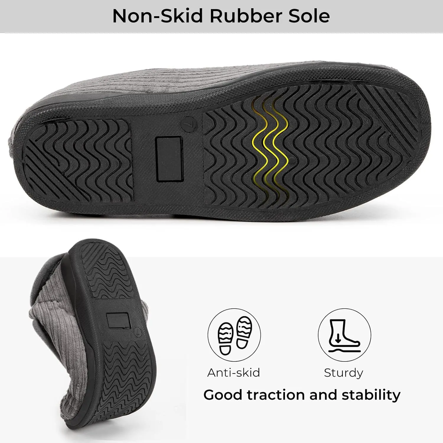 HomeTop Women's Corduroy Slippers Comfy Adjustable Hook and Loop Memory Foam Indoor Closed-back House Shoes for Diabetic Swollen Feet