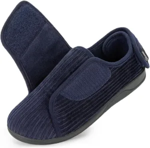 HomeTop Women's Corduroy Slippers Comfy Adjustable Hook and Loop Memory Foam Indoor Closed-back House Shoes for Diabetic Swollen Feet