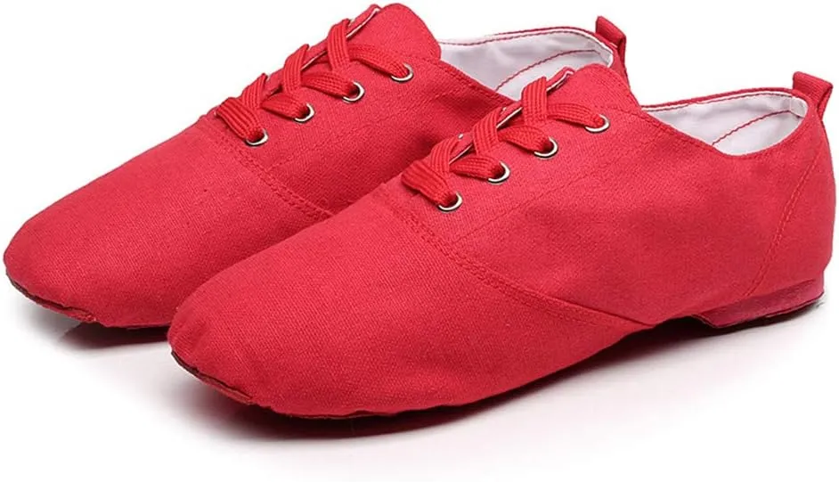 HROYL Leather/Canvas Jazz Shoes lace up Jazz Dancing Shoes,Suitable for Girls/Boys/Women/Men,Model-TJ-DBjazz